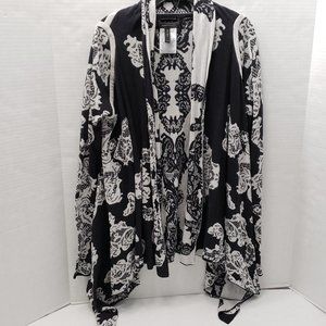 BCBGMaxAzria Open Sweater Cardigan Silk Black White XS/S